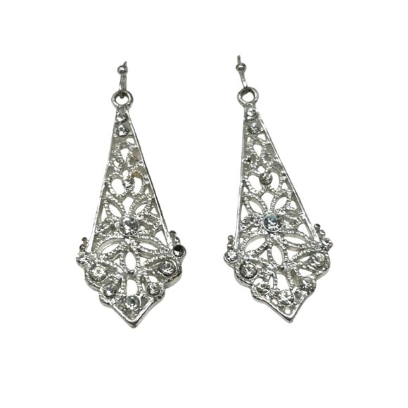 3 Pair - Elegant Dangle Earrings With‎ Filigree Glass & Crystal Elements - Picture 2 of 5